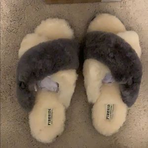 Genuine Shearling Cross Band Slide Slipper